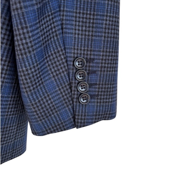 Mantoni Men's Navy Plaid Windowpane Single-Breasted Blazer 44R Super Fine Wool - Picture 8 of 14